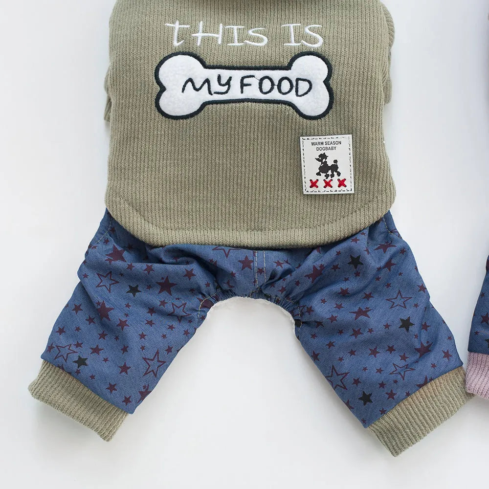 Bone pattern green cotton pet clothing for dogs with pull-on design, Asian size M