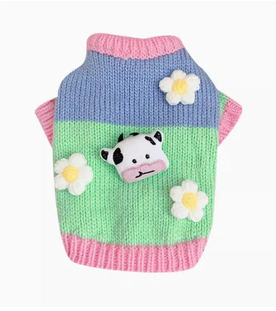 Pet dog autumn winter blended fabric sweater in flower colour, sizes L and XL