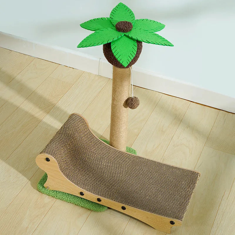 Wooden beach chair style cat furniture with hemp mat scratch surface and chamfered columns