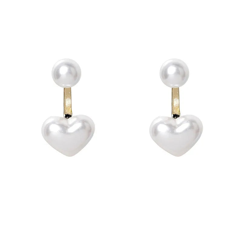 Korean style heart-shaped women's stud earrings with artificial pearl inlay on alloy posts