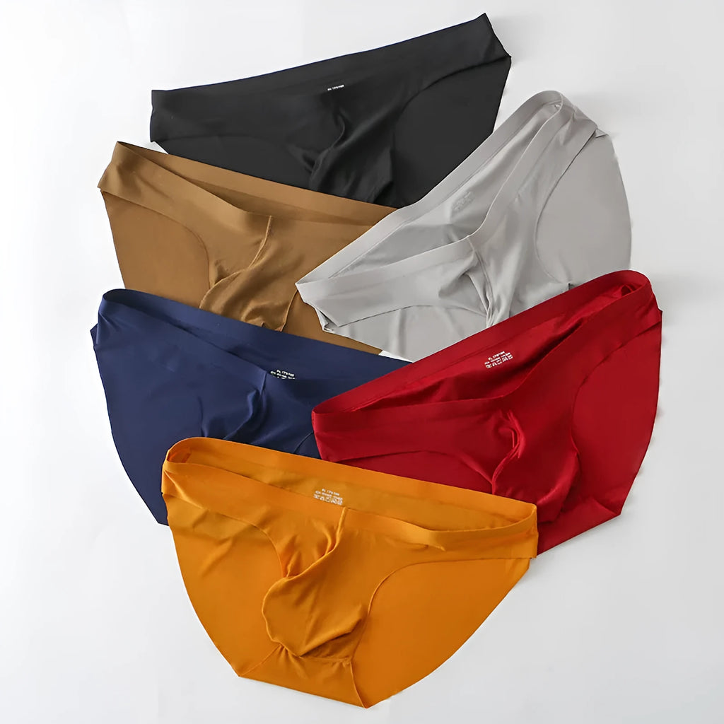 Men's ice silk seamless briefs with bullet separation pouch in various colours
