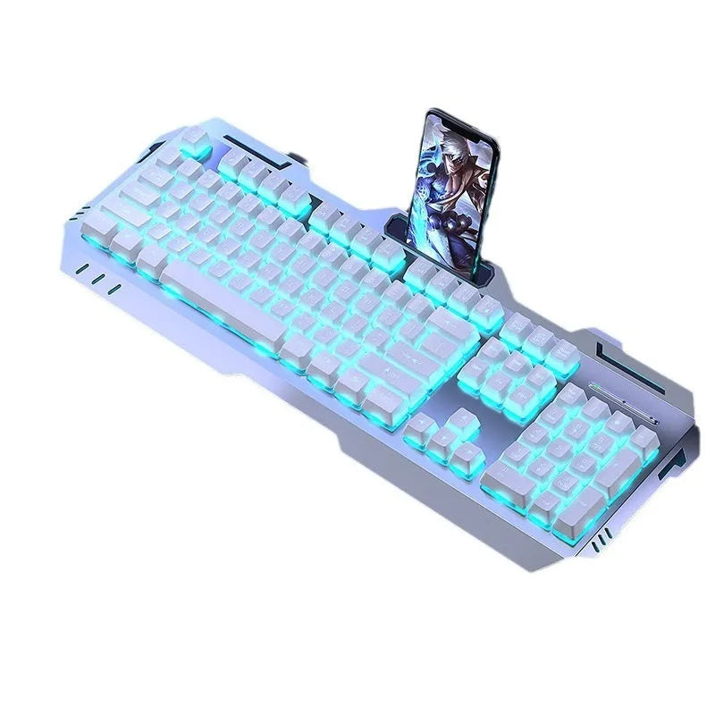 Aluminium mechanical-feel gaming keyboard with media control knob in metal grey finish