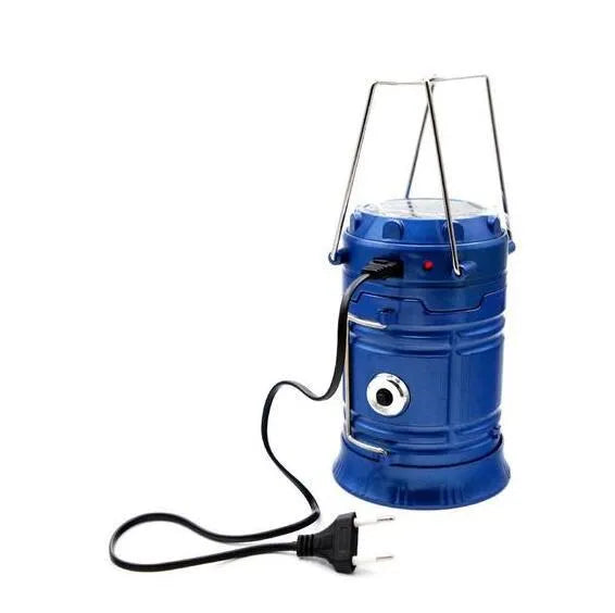 LED solar camping lantern collapsible with reflective lenses and rubber handle, 9x13x7.5cm, water resistant ABS construction