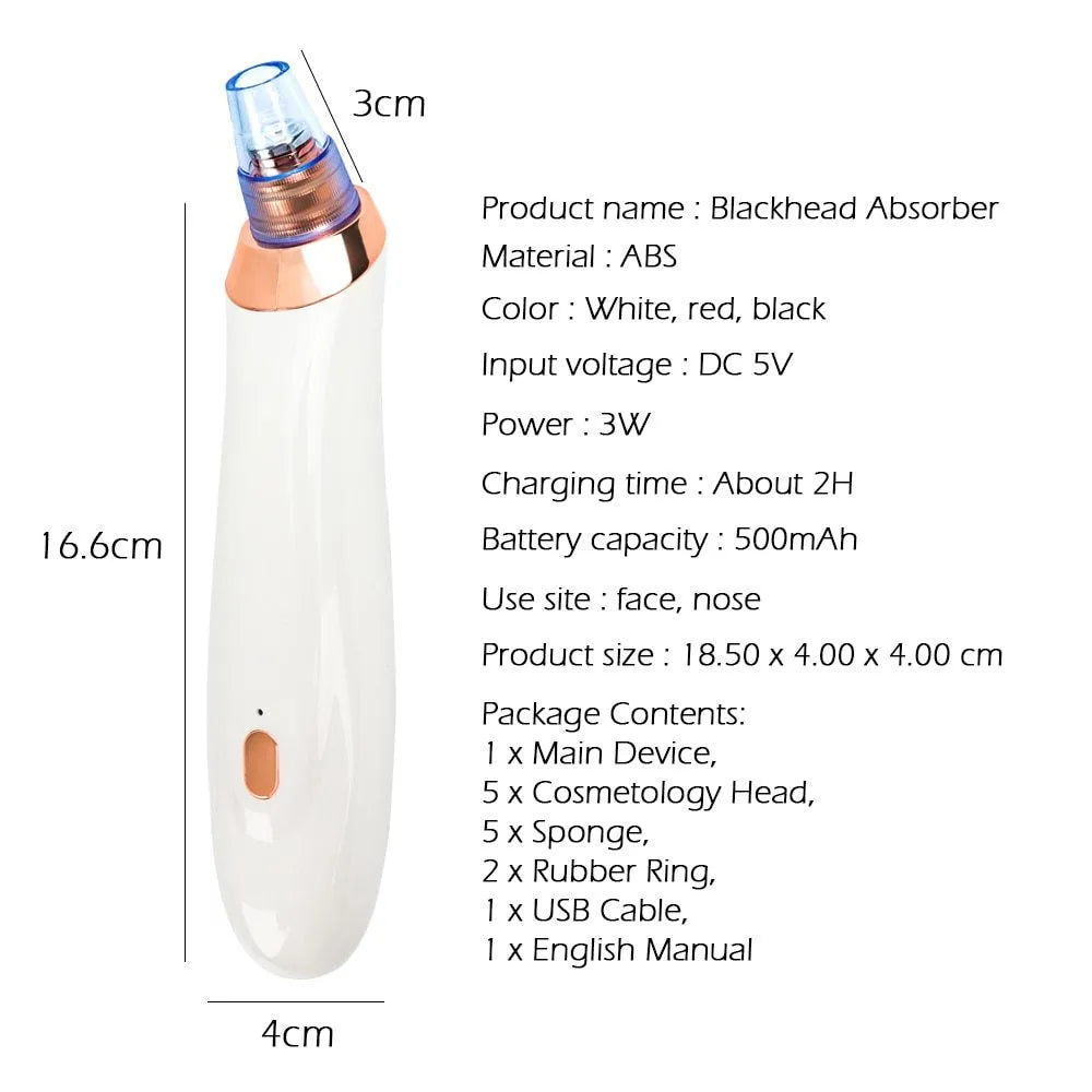 Electric blackhead remover tool with vacuum suction and nozzle attachments