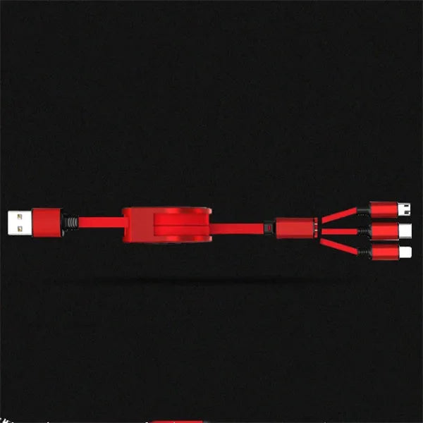 3 in 1 telescopic charging cable extended with titanium alloy connectors and TPE cable