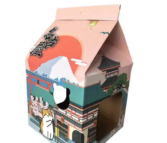 Foldable corrugated cardboard cat scratching board with Nagoya cat pattern design.