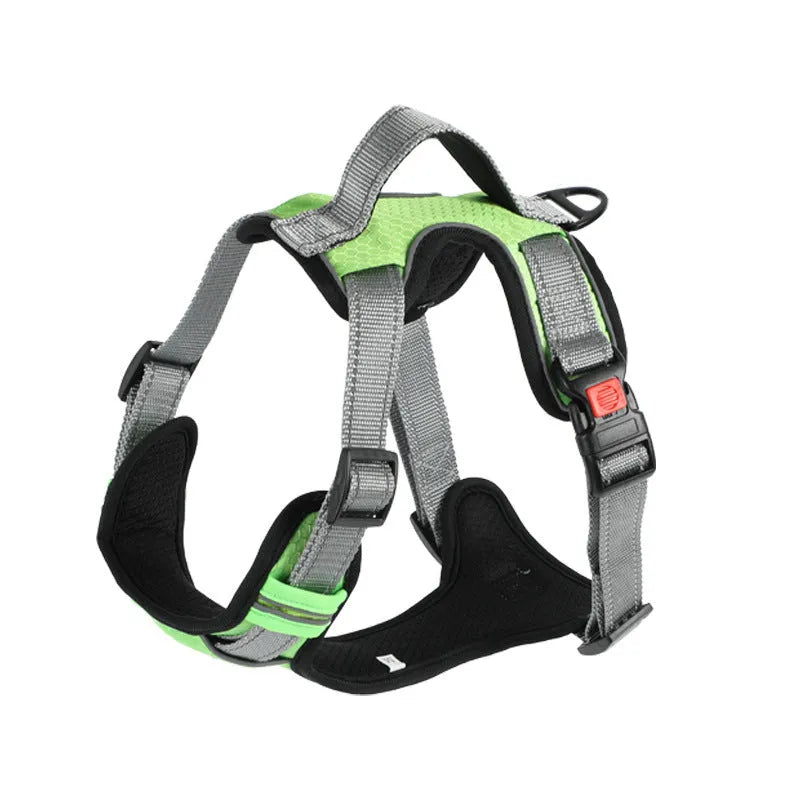 Adjustable dog harness with hand holding rope on back in various colours and sizes