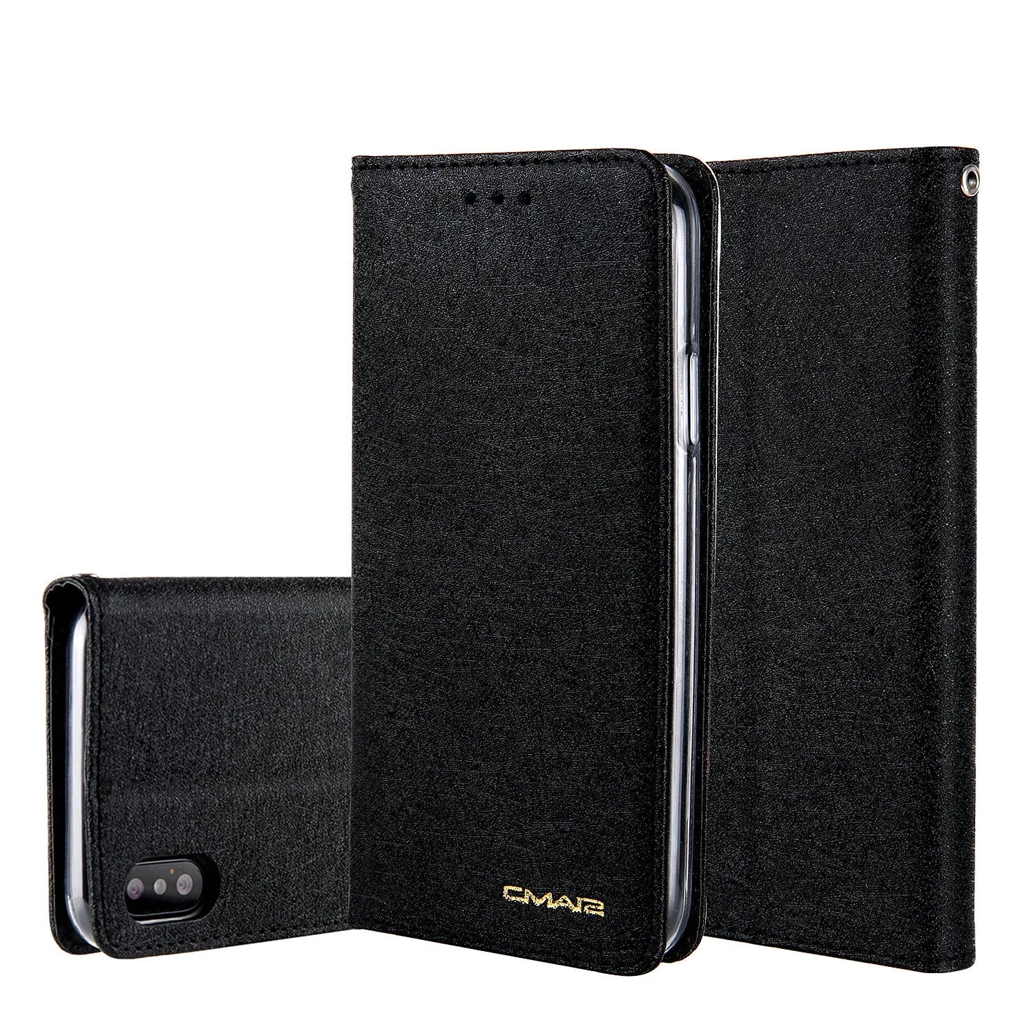 PU leather flip phone case for Apple iPhone with integrated card slots in multiple colours.