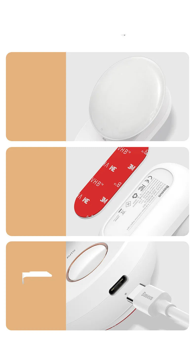 White Baseus rechargeable motion sensor bedside night light with USB port.