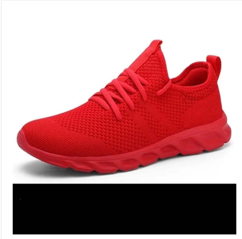 Men's black and white breathable mesh sneakers with lace-up closure and PVC sole.