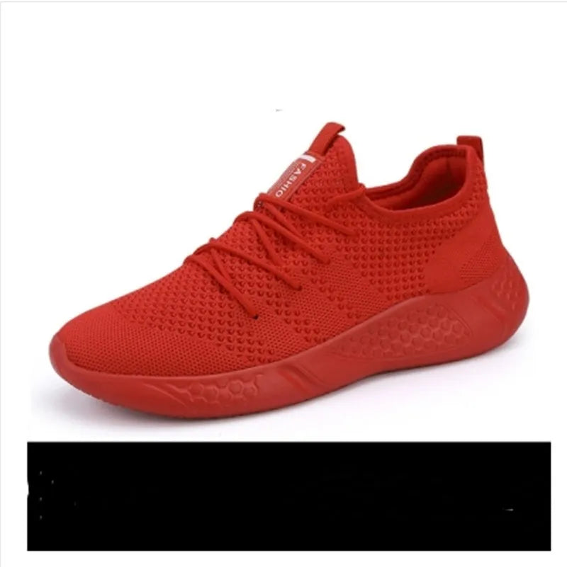 Men's black and white breathable mesh sneakers with lace-up closure and PVC sole.