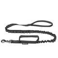 Nylon pet tactical collar leash set in grey with matching towing rope and package box on neutral background