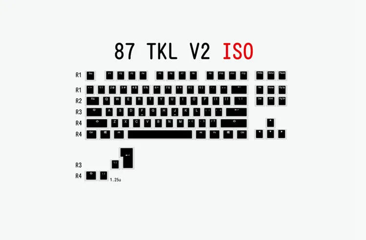 Black and white Pudding V2 PBT doubleshot keycap set for mechanical keyboards, showing translucent legends.