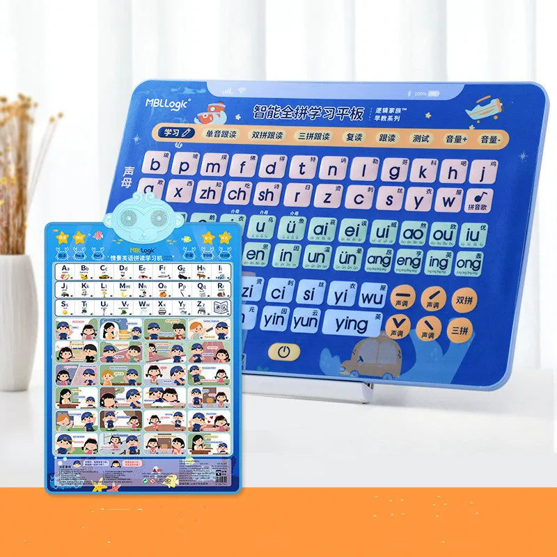 Interactive Chinese character learning wall chart with audio features and pinyin cards for children