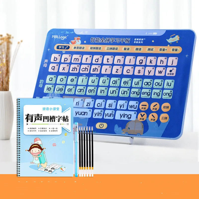 Interactive Chinese character learning wall chart with audio features and pinyin cards for children