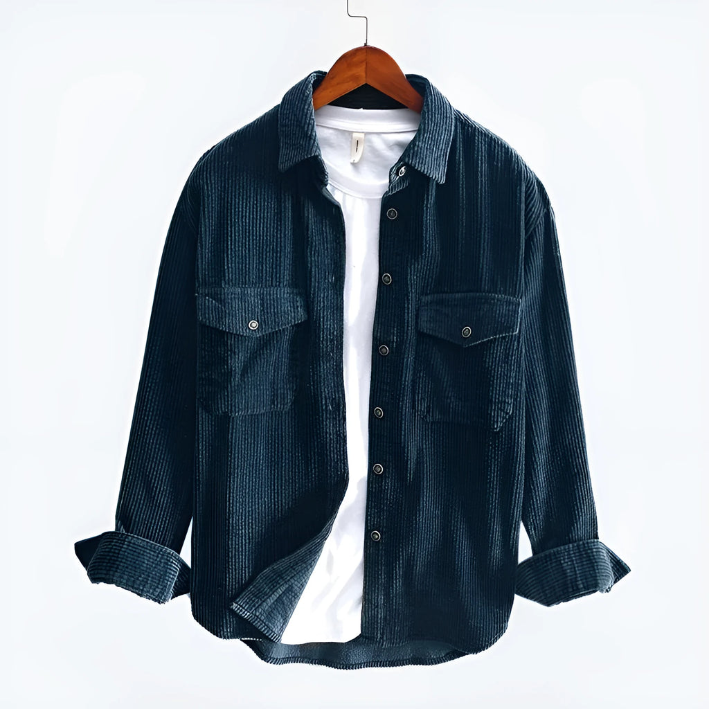 Men's thickened cotton corduroy shirt long sleeves slim fit in apricot colour for casual leisure