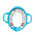 Children's walk-behind toilet with soft cushion seat in white, blue, green, and rose red colours