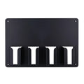 Black plastic wall-mounted storage box holding four electric hair clippers with screws included for installation