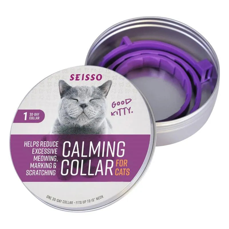 Purple cat calming collar 38cm adjustable hypoallergenic recycled plastic with leather case
