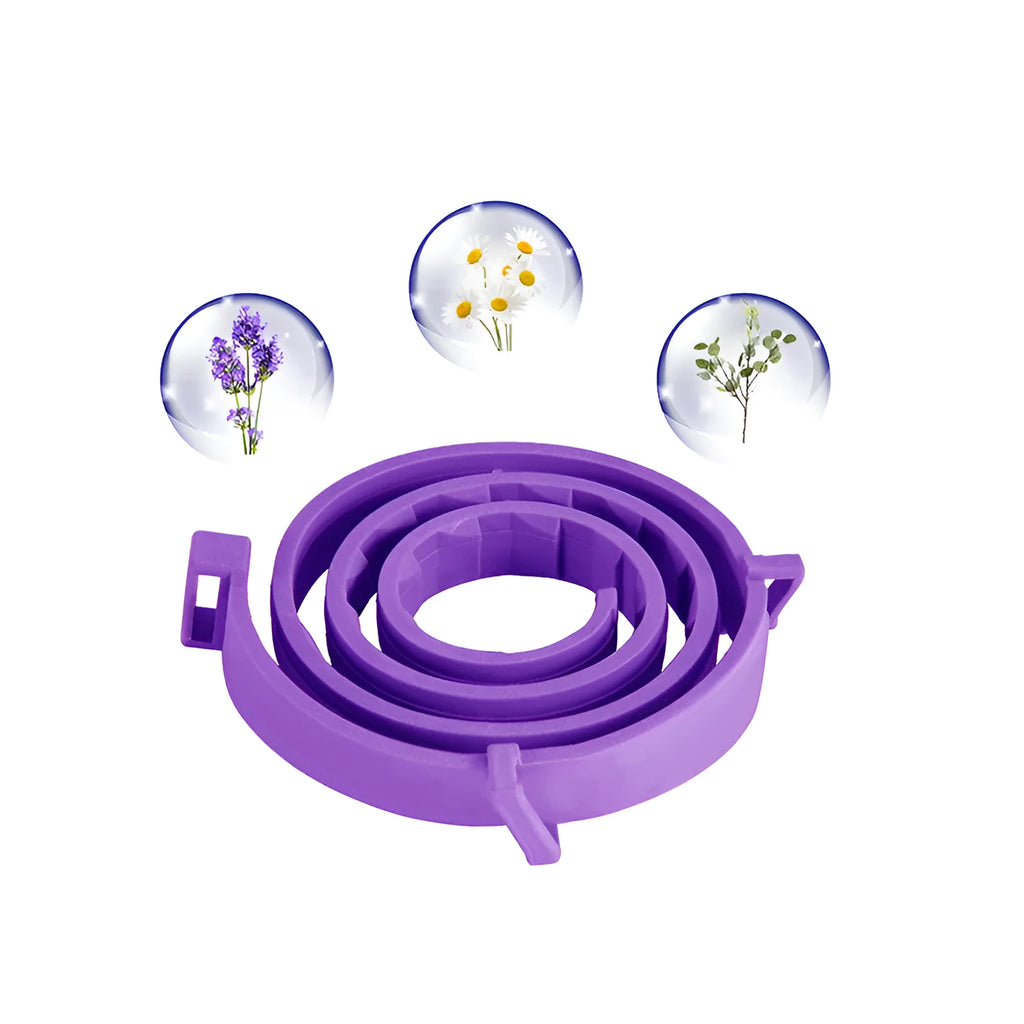 Purple cat calming collar 38cm adjustable hypoallergenic recycled plastic with leather case
