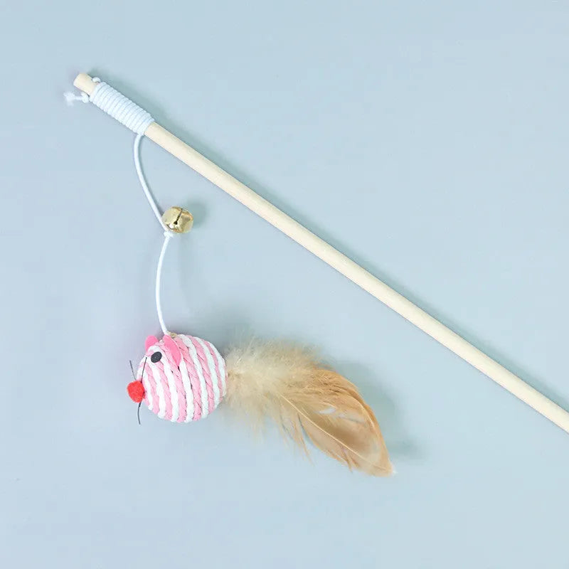 Cat feather bell mouse toy with cotton rope and bell, style option Moon