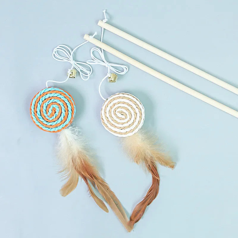 Cat feather bell mouse toy with cotton rope and bell, style option Moon