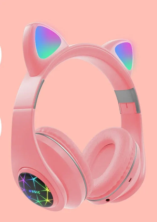 Cat ear style Bluetooth wireless headset on display, shown in a colour option such as pink or black.