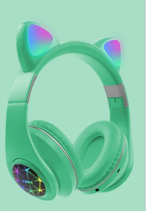 Cat ear style Bluetooth wireless headset on display, shown in a colour option such as pink or black.