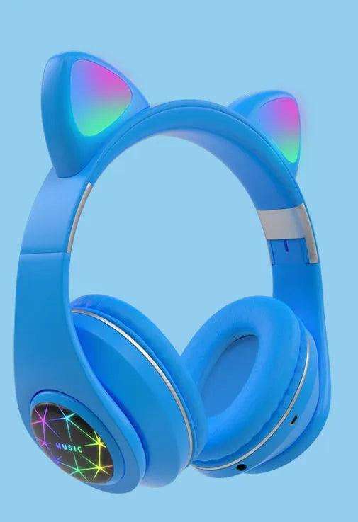Cat ear style Bluetooth wireless headset on display, shown in a colour option such as pink or black.