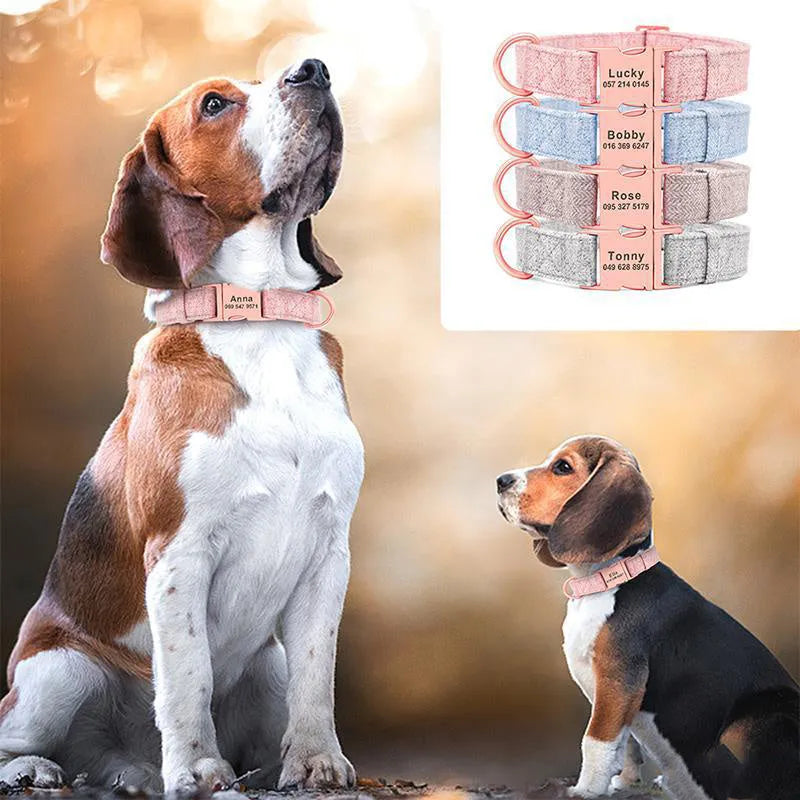 Non-woven fabric dog collar and leash set in pink, blue, gray, brown, S/M/L sizes, for golden retrievers and small dogs