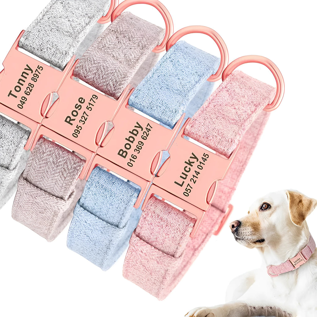 Non-woven fabric dog collar and leash set in pink, blue, gray, brown, S/M/L sizes, for golden retrievers and small dogs