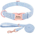 Non-woven fabric dog collar and leash set in pink, blue, gray, brown, S/M/L sizes, for golden retrievers and small dogs