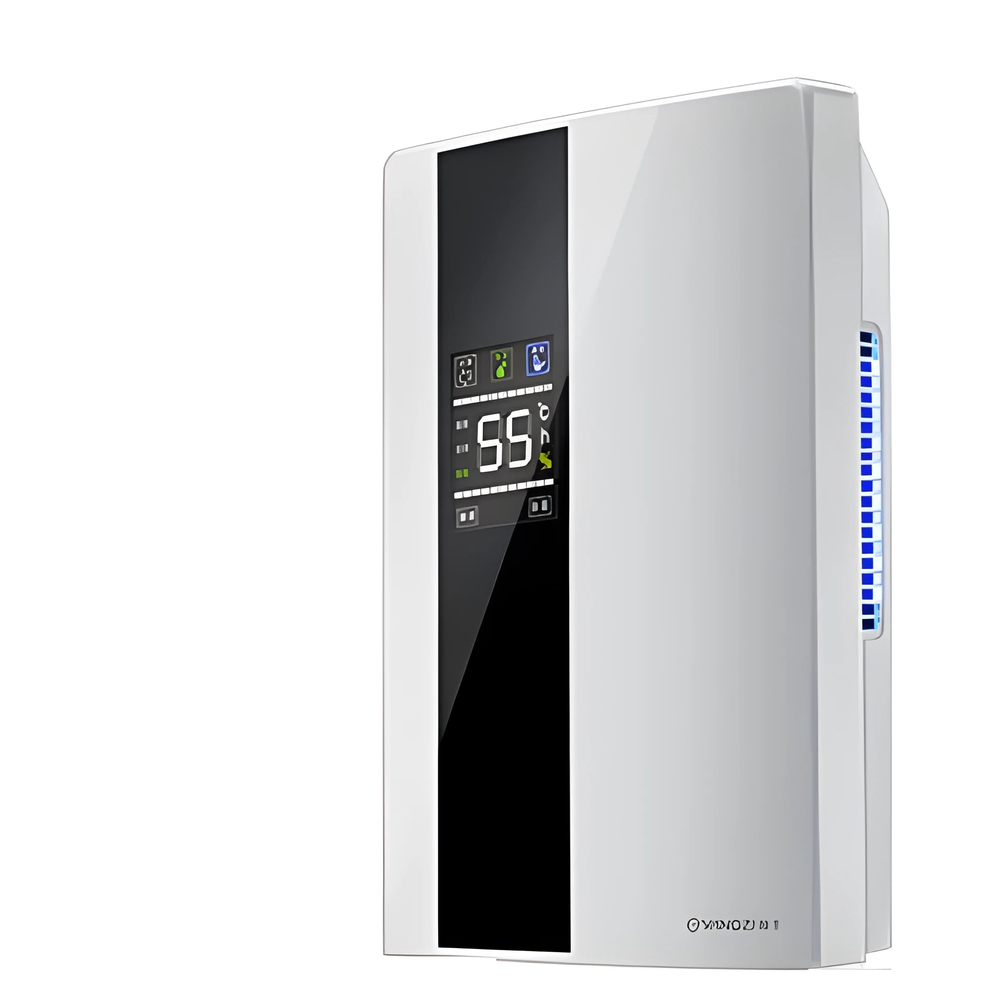 White portable household dehumidifier with 2.2 litre tank and electronic control