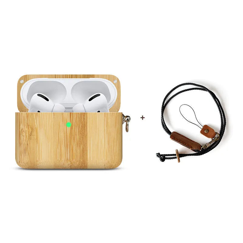 Solid wood Bluetooth earphone sleeve case in bamboo, cherry, huali, maple or walnut with lanyard option.