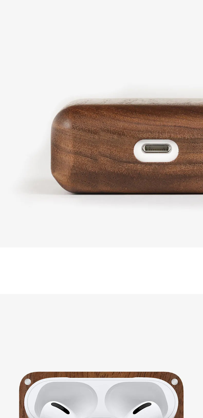 Solid wood Bluetooth earphone sleeve case in bamboo, cherry, huali, maple or walnut with lanyard option.