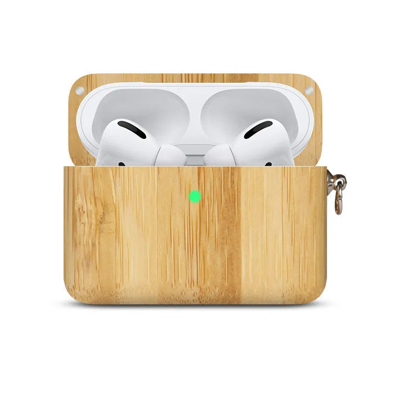 Solid wood Bluetooth earphone sleeve case in bamboo, cherry, huali, maple or walnut with lanyard option.