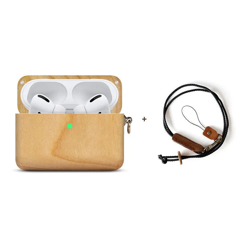 Solid wood Bluetooth earphone sleeve case in bamboo, cherry, huali, maple or walnut with lanyard option.