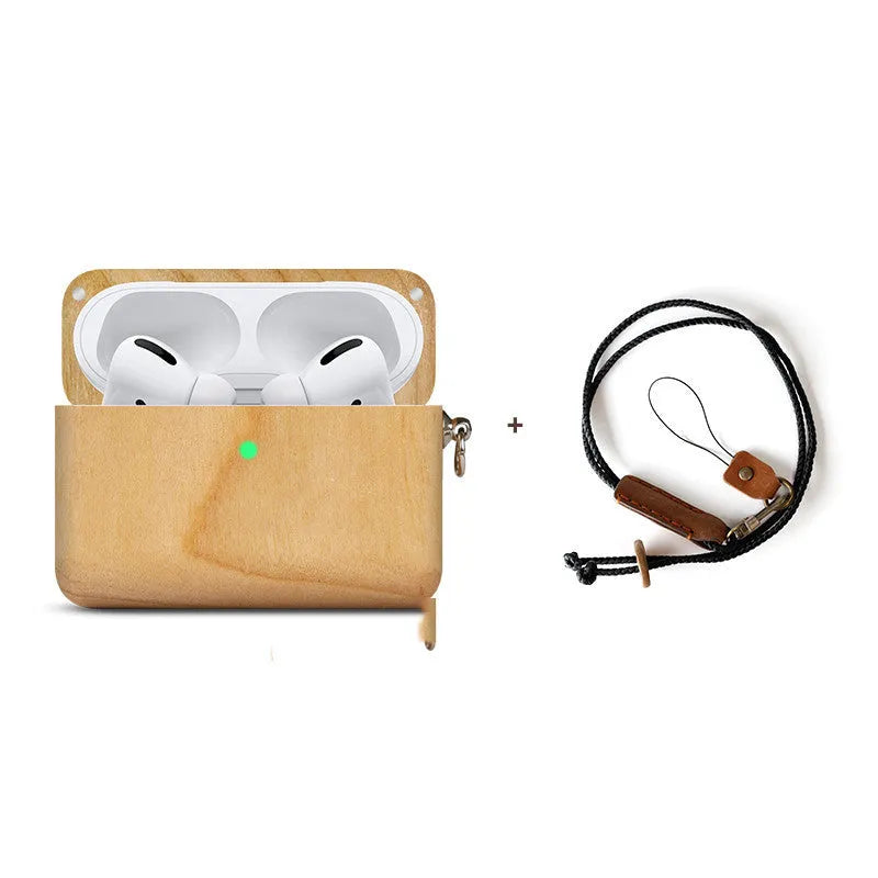 Solid wood Bluetooth earphone sleeve case in bamboo, cherry, huali, maple or walnut with lanyard option.
