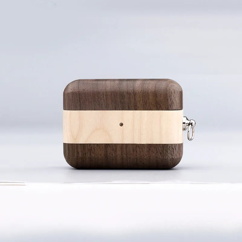 Solid wood Bluetooth earphone sleeve case in bamboo, cherry, huali, maple or walnut with lanyard option.