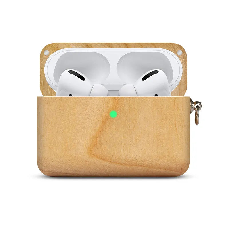 Solid wood Bluetooth earphone sleeve case in bamboo, cherry, huali, maple or walnut with lanyard option.