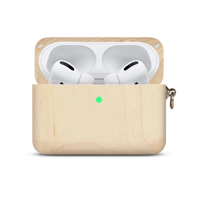 Solid wood Bluetooth earphone sleeve case in bamboo, cherry, huali, maple or walnut with lanyard option.