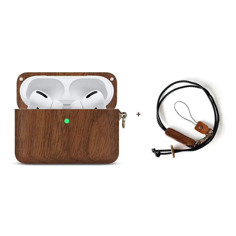 Solid wood Bluetooth earphone sleeve case in bamboo, cherry, huali, maple or walnut with lanyard option.