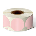 Roll of round coloured paper stickers for marking and sealing, showing colour options including kraft paper.