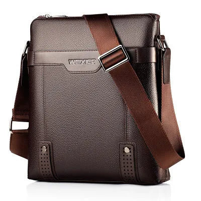 Black PU leather men's medium square shoulder bag with a zipper and single strap.