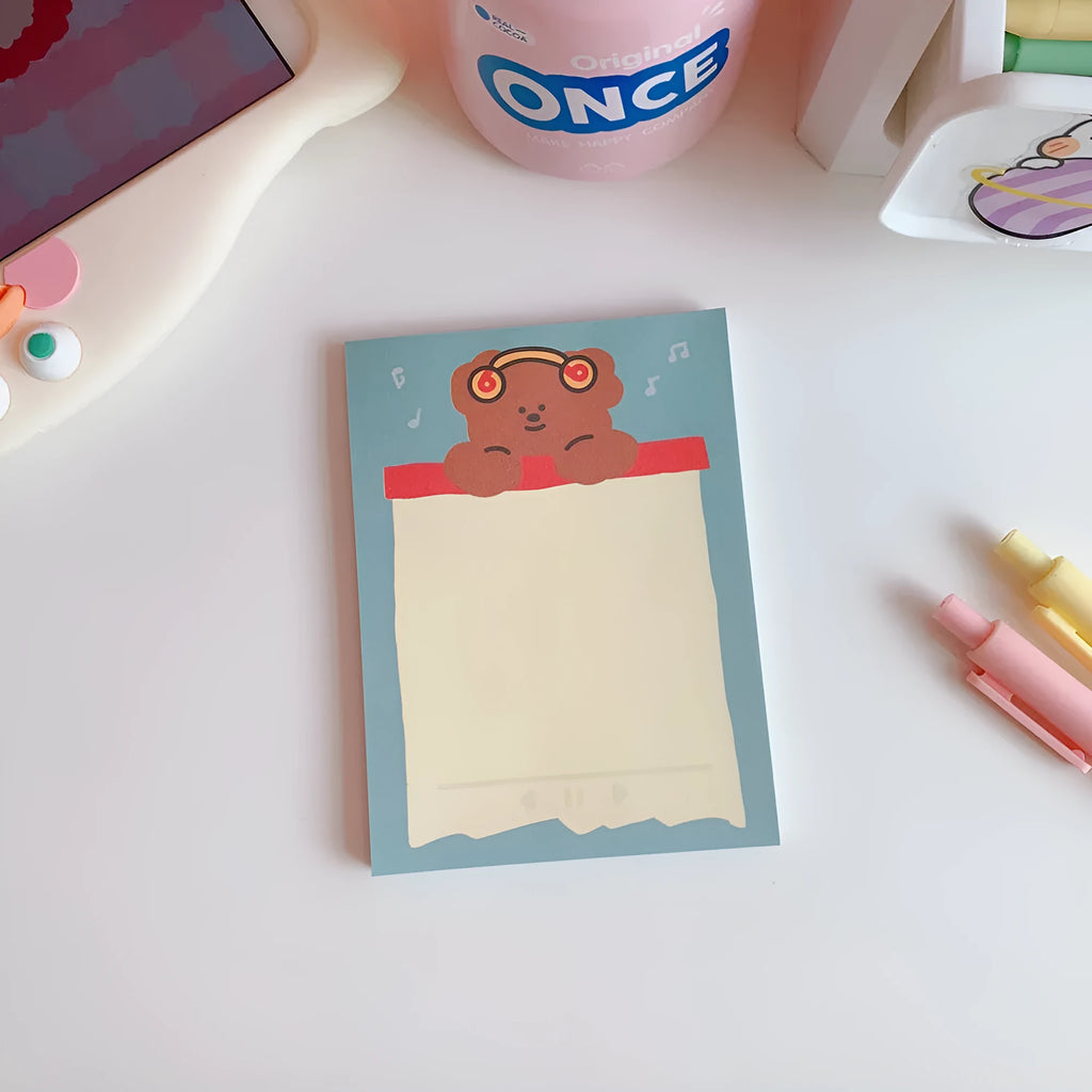 Kawaii bear memo pad with cartoon design, paper inside pages, cardboard cover, available in multiple colours