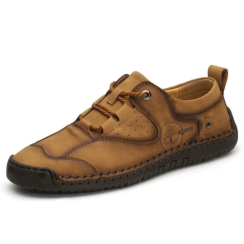 Men's casual leather shoes with microfibre upper in black, gold or khaki with round toe design