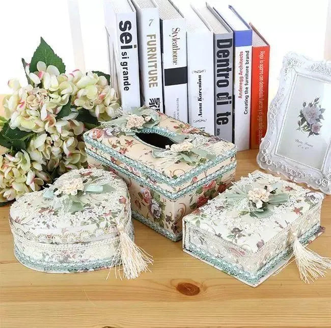 Ceramic jewellery storage box with tissue dispenser in bright colours showing removable ring and earring compartment