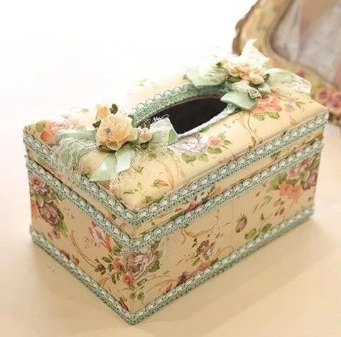 Ceramic jewellery storage box with tissue dispenser in bright colours showing removable ring and earring compartment