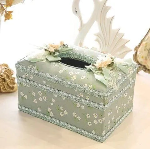Ceramic jewellery storage box with tissue dispenser in bright colours showing removable ring and earring compartment