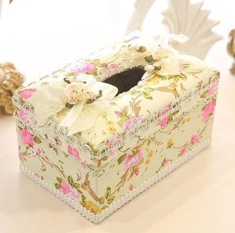 Ceramic jewellery storage box with tissue dispenser in bright colours showing removable ring and earring compartment